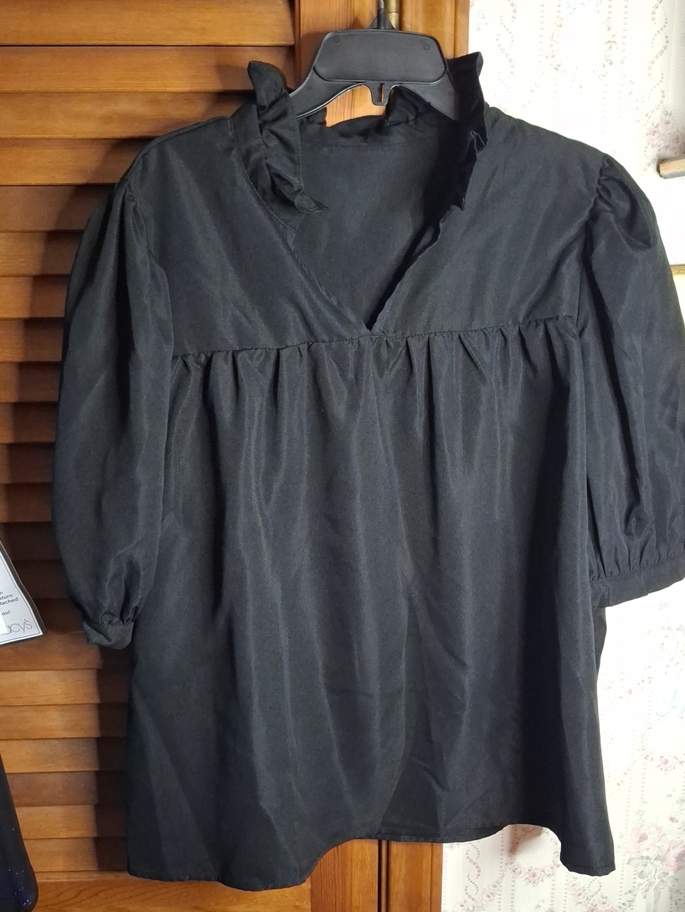 Black Ruffle Collar Peasant Blouse New